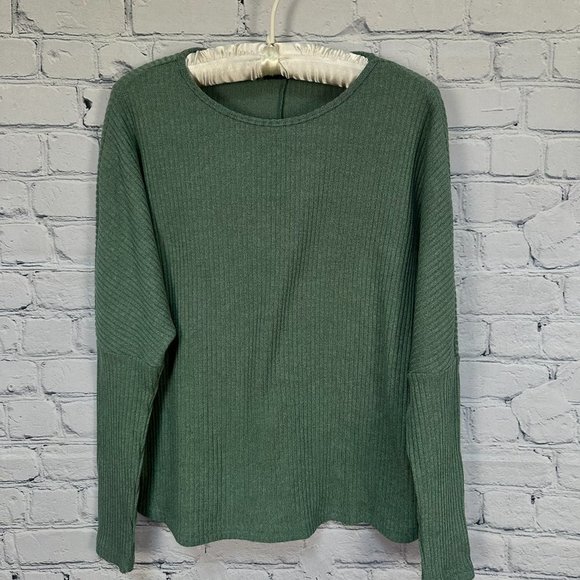 SHEIN Crew Neck Rib Knit Top, Size Medium, Army Green - Picture 2 of 7
